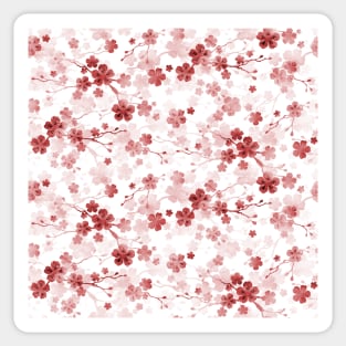 Bright Red Pastel Watercolor Cherry Blossom Flowers and Vines Sticker